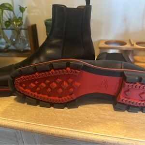 Christian Louboutin Black Leather Chelsea Boots with Red Sole